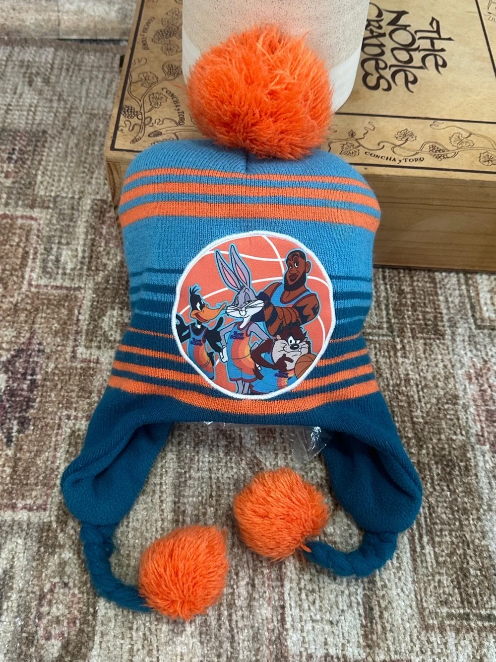 Looney Tunes Space Jam Youth Kids Winter Pom Beanie Hat Bugs Bunny Friends